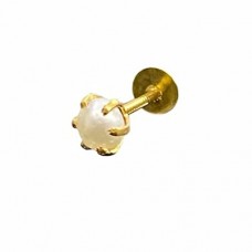 Pearl Screw Nose pin Stud for Women and Girls (2 MM) 14K Yellow Gold