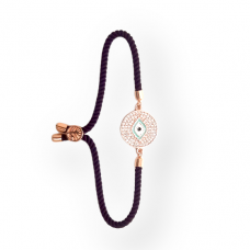 925 Sterling Silver Evil Eye Thread Bracelet for Girls & Women (Rose Gold Finish)