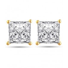 10K (416) Yellow Gold Cubic Zirconia Square Shape Stud Earrings For Girls and Women