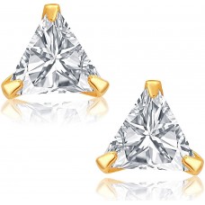  10K Yellow Gold Cubic Zirconia Stud Earrings For Girls and Women in Triangle Shape